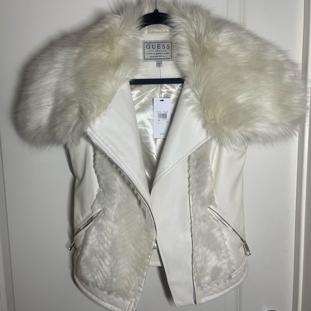 Brand New Guess Faux Fur Leather Vest jacket